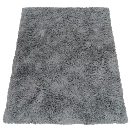 Paco Home Hochflor Teppich Wohnzimmer rutschfest Fellteppich Shaggy Flauschig Weich Modern Kunstfell Fell Imitat Einfarbig, Grösse:140x200 cm, Farbe:Grau