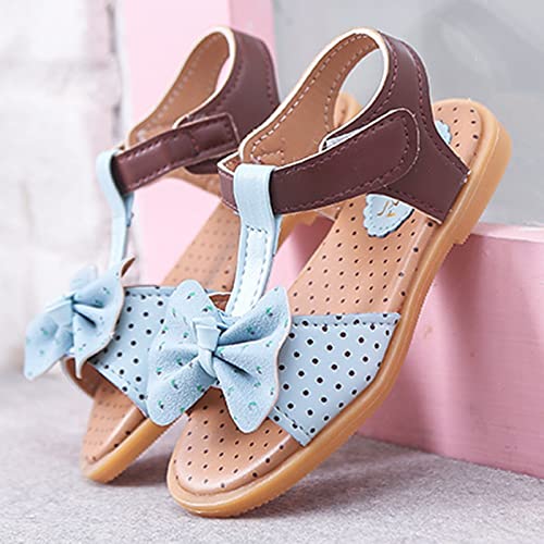 Toddler Girl Sandals Children Shoes Fashion Flat Bottom Bow Princess Sandals Soft Bottom Fashion Sandals (Blue, 9.5 Toddler)4