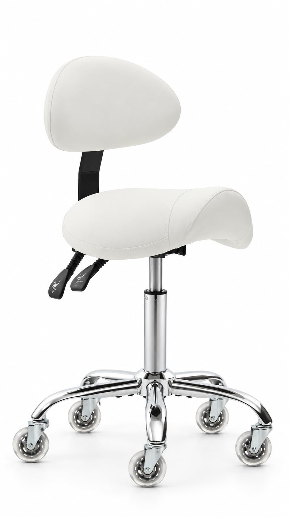 Saddle Stool with Back Support, 350LBS Ergonomic Rolling Chair, Beige