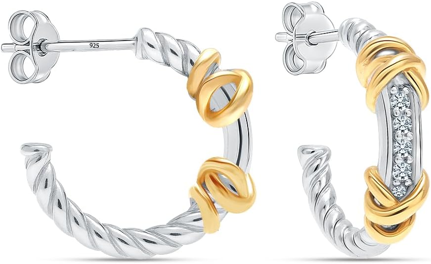 LeCalla Real 925 Sterling Silver C Hoop Earrings | Lightweight Small Hoops Italian Half Earring Hoops for Women