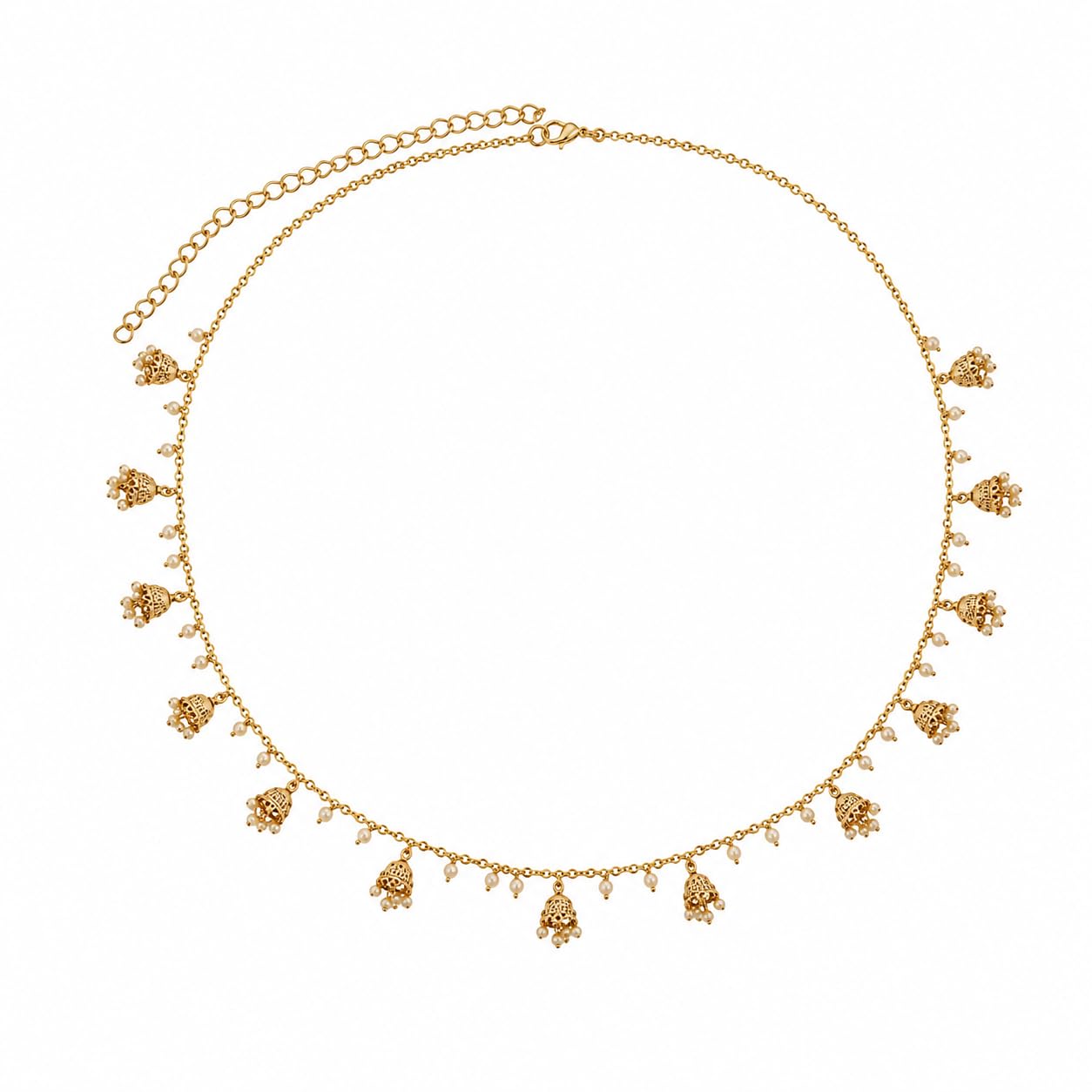 Traditional Gold-Plated Waist Chain with Pearl Drops and Temple Design Ethnic Kamarband for Women-image-13