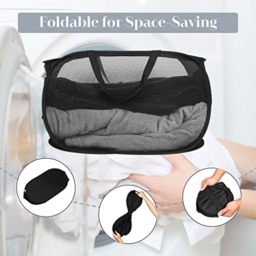 Image of Durable Collapsible Laundry Baskets, Mesh Pop Up Laundry Hamper with Side Pocket, Foldable Clothes Hamper with Reinforced Carry Handles for Laundry, Bathroom, Kids Room, Dorm or Travel 2 Pack Black
