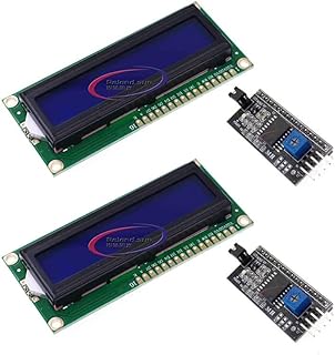 2pair LCD1602 LCD HD44780 1602 16x2 Serial LCD Black Character Blue Backlight Display Board IIC PCF8574T I2C Adapter Converter