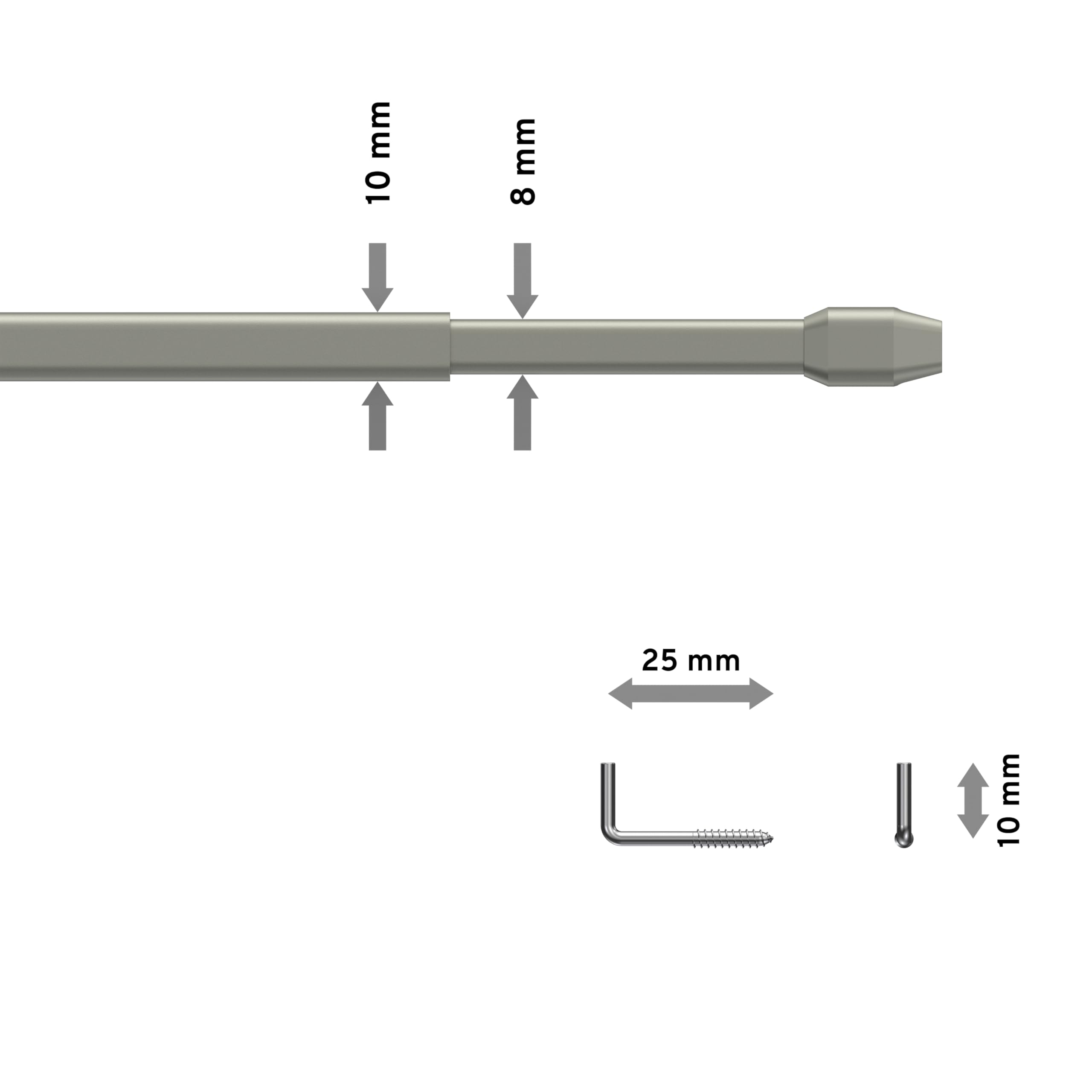 Interdeco Vitragestangen/Scheibenstangen Silbergrau (8 Stück), ausziehbar 60-100 cm