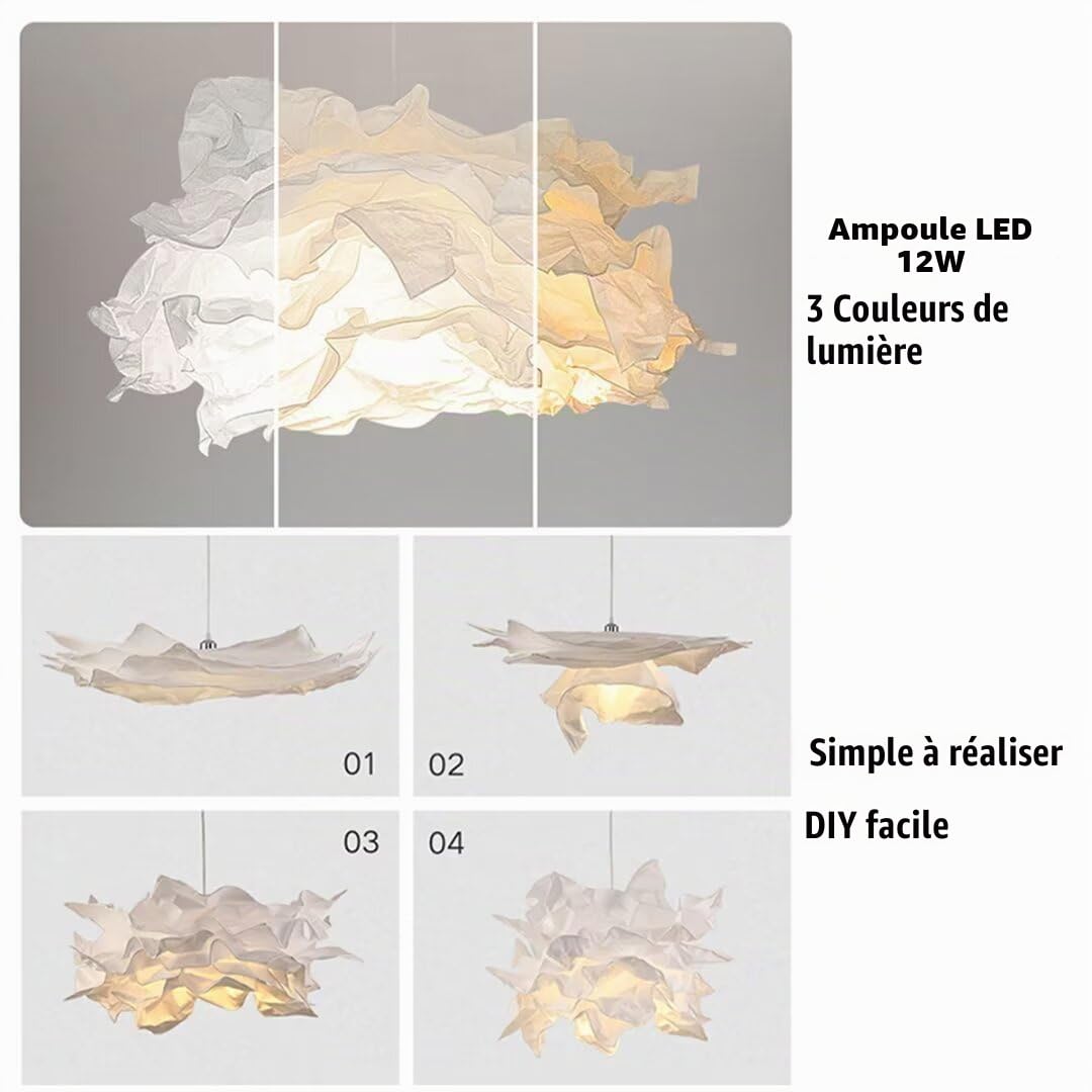 Creative DIY Papier Nuage Pendentif Lumière, Simple Art Papier Fleur Plafonnier Lustre Décoratif Nuage Plafonnier pour Chambre, Salon, Salle À Manger, 33.8"