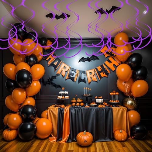 Image of Colorful Ceiling Swirl Foil Decorations Hanging Plastic Streamer Themed Swirl Party Decoration for Halloween Celebration, Pack of 28 (Purple)