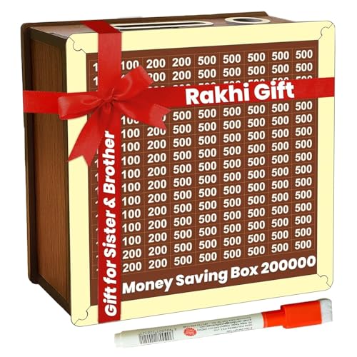 Image of Bonsenkitchen Money Saving Box for Kids and Adults | Wooden Money Bank with Lock | 1 Lakh Saving Box with Numbers | Undiyal Hundi Pig Bank (Medium 100,0000)