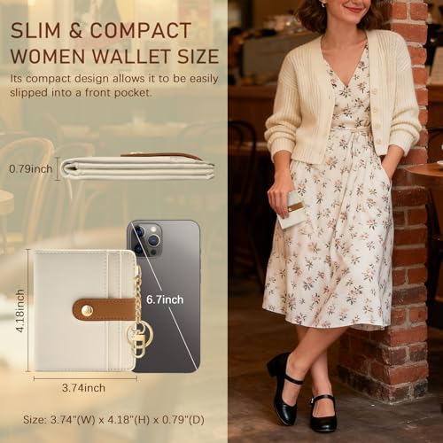 Image of Jogjam Small Ladies Wallet, Rfid Slim Thin Compact Credit Card Women Wallet, PU Leather Bifold Cash Wallet, Zipper Coin Pocket & ID Window, Female Gifts Beige and Caramel