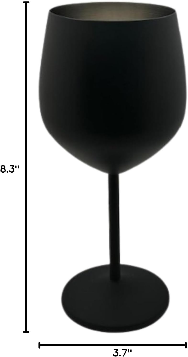 K&K Home Black Matte Stainless Steel Unbreakable Wine Glasses - 18 oz - Set of 2 Colored, Stemmed Metal Wine Glasses Perfect for Outdoors, Weddings, and Parties (Matte Black, Set of 2) - Image 8