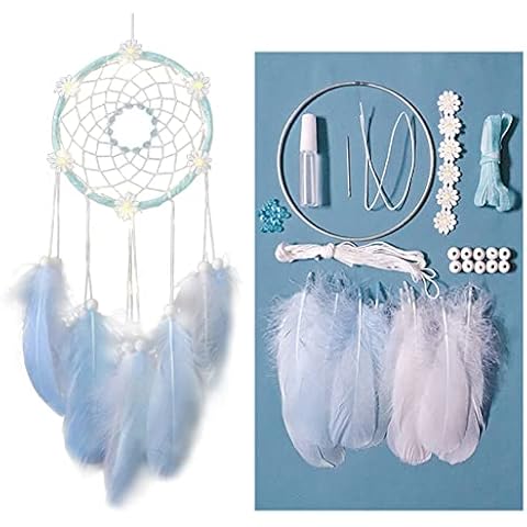 ZYNQACC DIY Dream Catcher Kit,Daisy Dream Catcher Craft Kit,Handmade Feather Dream Catcher Bedroom Wall Hanging Decor Perfect DIY Birthday Gift Box Suitable for Adults & Teens (Blue) Cover