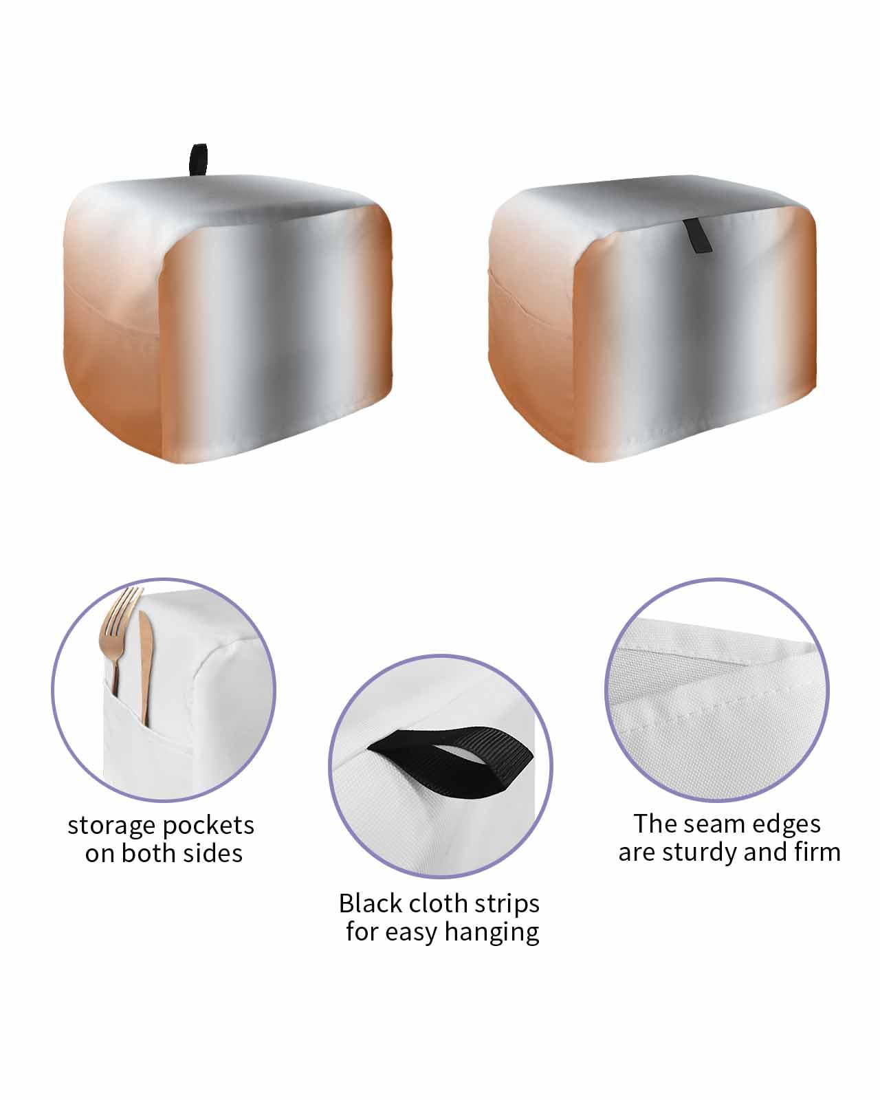 Orange Grey Toaster Cover 2 Slice, Gray Farmhouse Modern Rustic Dustproof Bread Machine Oven Cover with Storage Pockets, Fits Most Kitchen Toasters Protector