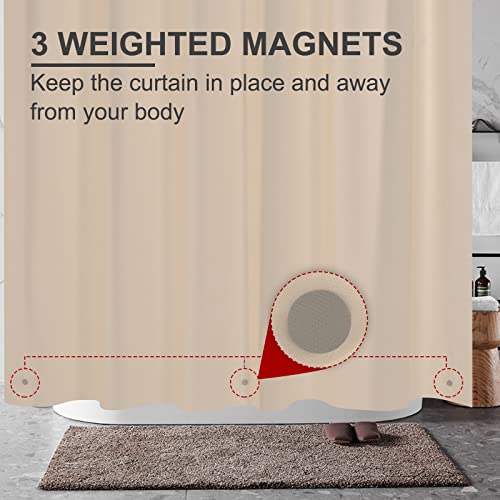 AmazerBath Shower Curtain Liner, 72x72 Tan Shower Curtain Liner, Cute Plastic Shower Curtain Liner, Lightweight Waterproof PEVA Khaki Shower Curtains for Bathroom with Magnets and 12 Grommet Holes - 4