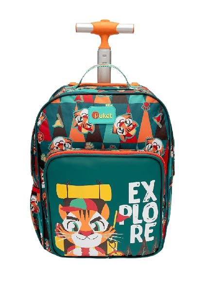 PUKET - Mochila escolar Média Puket com Rodinha Tigre Verde