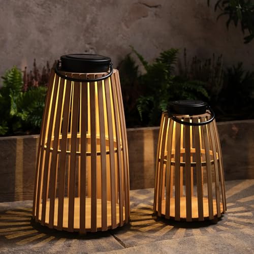 Lights4fun 2er Set Bambus Solarlaternen im japanischen Stil | mit warmweißen LEDs | Solarbetrieb Sonnenenergie | Sommer Deko für Außen Garten Terrasse Balkon | zwei Größen