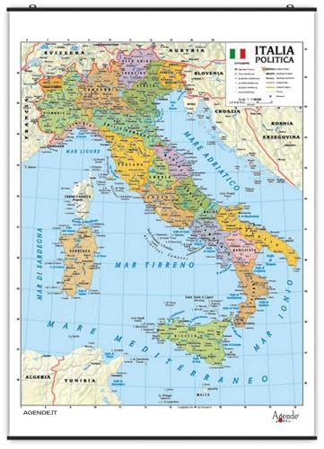 Carta Geografica Murale Italia, Bifacciale Fisica/Politica, 100x140 cm carta plastificata - Scala 1:1.100.000