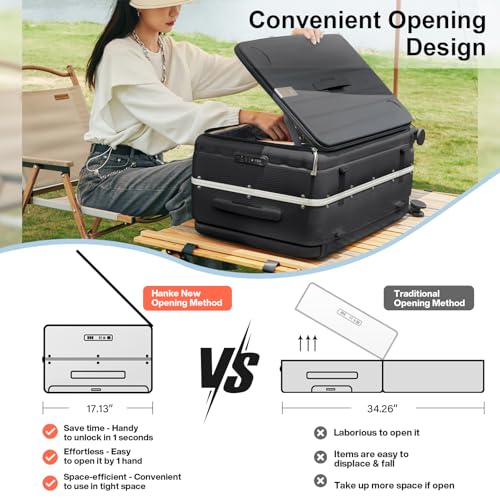 Image of Hanke Multifunctional 26 Inch Hard Shell Suitcases with Wheels Travel Approved Luggage Large Rolling Suitcase Checked Luggage for Women Men(Jet Black)