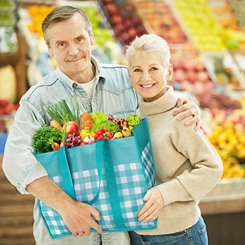 Image of StorMiracle Reusable Grocery Bags 10-Pack, Large Foldable Reusable Shopping Tote Bags Bulk for Groceries, Waterproof Kitchen Cloth Produce Bags with Long Handles, Lightweight-Plaid Style A