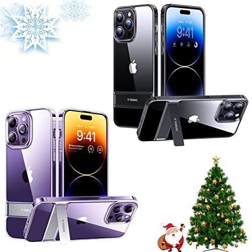 TORRAS MoonClimber Designed for iPhone 14 Pro Case Clear with Stand, Ultra Clear Shockproof, Clear & Black