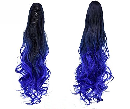 22 cm de largo ondulado pinza para en/sobre Ponytail Ombre color dos tonos Clip en extensiones de pelo Postizos (1B/Blue)