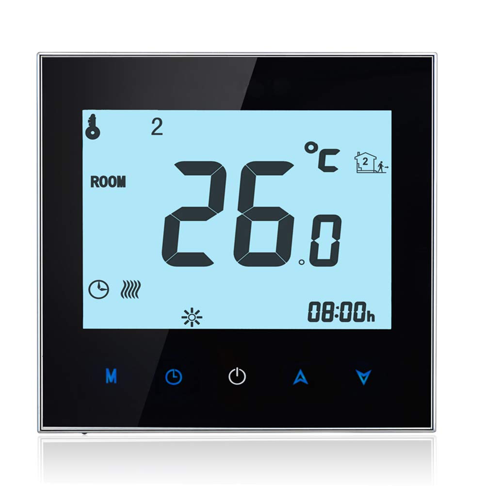 Qiumi Black Smart Wifi Electric Underfloor Heating Thermostat Programmable Thermostat Temperature Controller, Interated With Alexa, Google Home,16A 95~245Vac