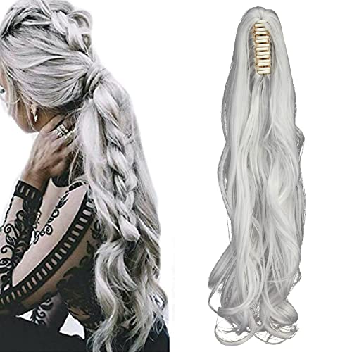 FUT Womens Claw Ponytail Clip in Hair Extensions 18´´ Long Curly Hairpiece silver