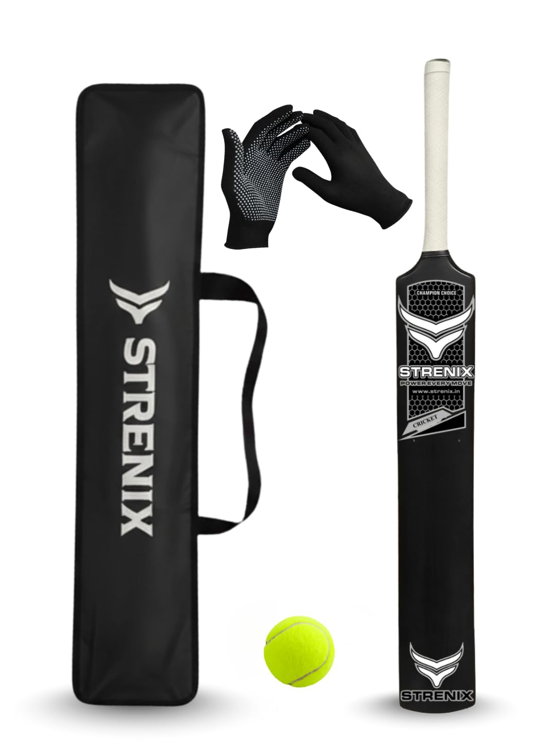 Champion Choice Cricket Plastic Bat Set with Free Carry Bag, Tennis Ball, Batting Gloves, Short and Long Handle Options (Black, Short Handle)-picture-14