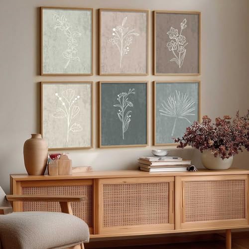 Image of kotart - Floral line art Painting for Living Room Bedroom Office Decor - Premium Digital Paintings with Frame Home Decoration - Wall - (Pack of 6 Multicolor) (14X20 Inch, C)