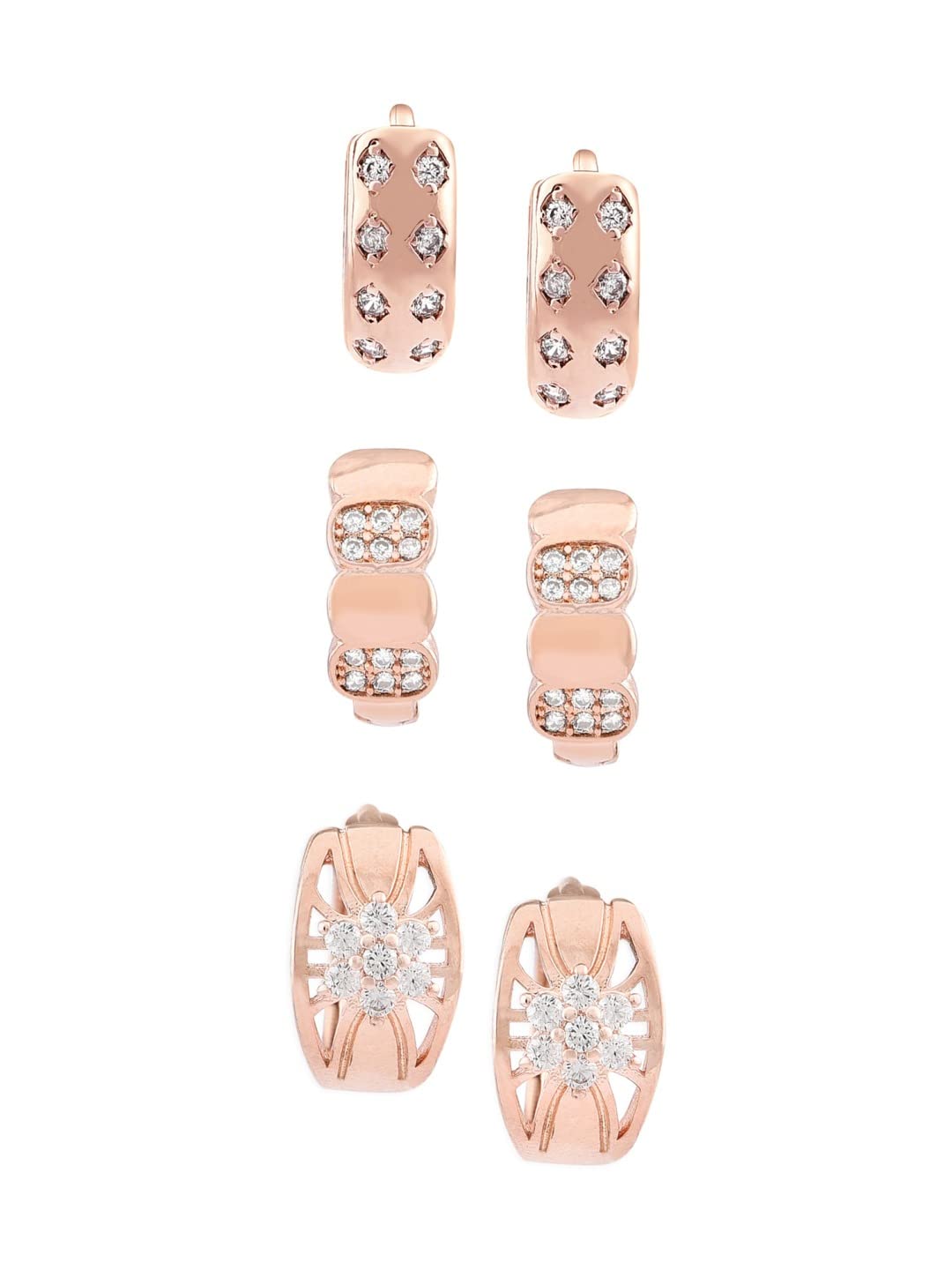 Zaveri Pearls Set of 3 Rose Gold Contemporary Hoop Earrings For Women-ZPFK12832 (B09T38QF5R) Amazon Price History, Amazon Price Tracker