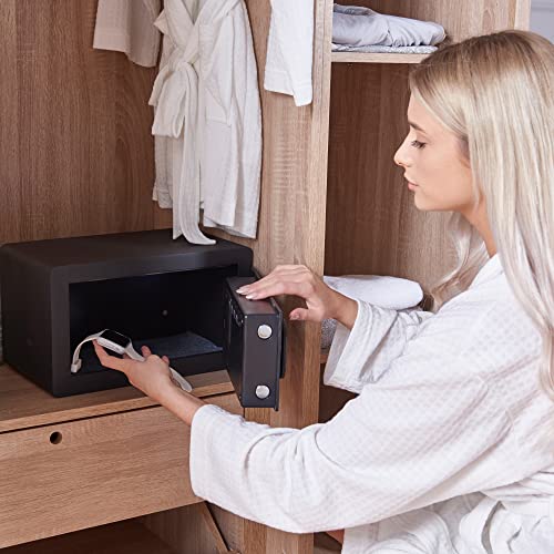 Image of Yale High Security Compact Biometric Safe Locker 9.6L | Fingerprint, PIN & Key Access | Motorised Lock, Laser-Cut Door, Anti-Saw Bolts | LCD Keypad, LED Light | Home & Office | YSFB /200 /EB1