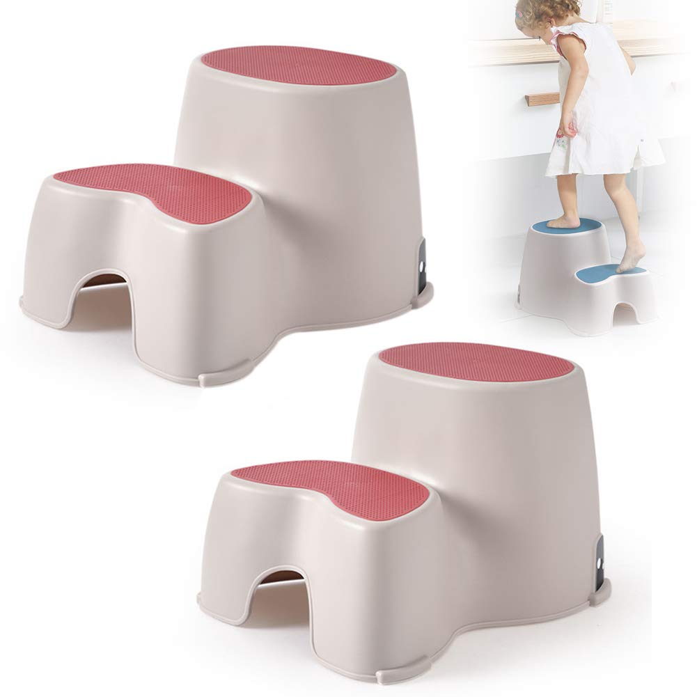 MTJKX 2 Pack- Dual Height Step Stool Kids Potty Training Stool for Bathroom,Non-slip Baby Step Stool in Toilet, Kitchen, Bathroom