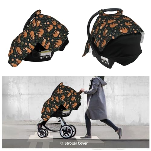Image of Funny Hanging Sloth Baby Car Seat Canopy Nursing Cover for Newborn Car Seat Breastfeeding Covers Blanket Newborn Shower Gift