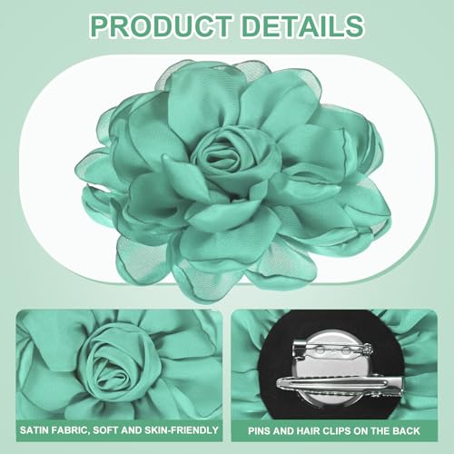 Image of M METERXITY Rose Flower Brooches and Pins for Women, Lapel Pins Dainty Satin Fabric Big Camellia Hair Flowers Clips for Wedding /Parties /Clothes /Jewelry