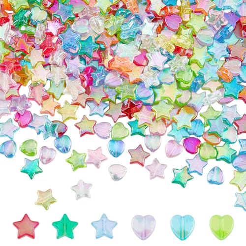 DICOSMETIC 1000Pcs 2 Styles Transparent Acrylic Beads Transparent Star Beads Heart Glass Spacer Beads Random Color Crafting Beads for DIY Jewelry and Crafts Hole: 1.5mm