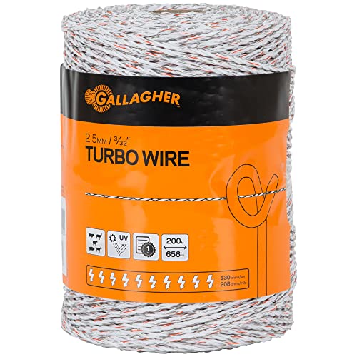 Gallagher Electric Fence Turbo Polywire | 9 Mixed Metal Strands for 40x More Conductivity and Extreme Power | Ideal for Long Portable Fences | UV Rust Resistant | 3/32 Diameter Polywire | 656 Foot