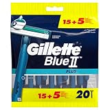 Gillette Blue II Plus Rasoirs Jetables x 20, Avec Bande Lubrifiante Et Deux Lames Ultra Affûtées, Pour 5 Rasages De Près