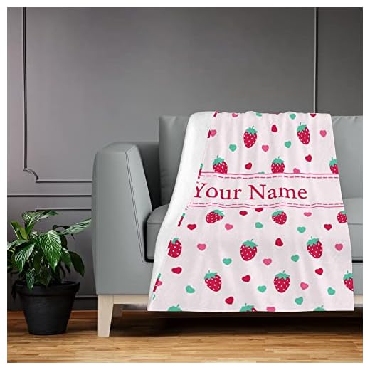 JIYEPOPO Cute Strawberry Blanket, Personalized Name Blankets for Baby Girls, Soft Cozy Strawberry Throw Blankets, Customized Strawberry Blanket Gifts for Newborn Toddler 40"x30"