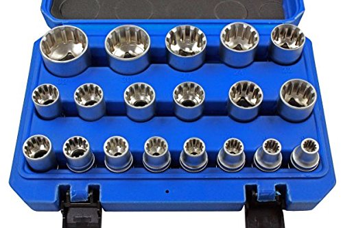 US PRO Socket Wrench Set 19-Piece Gearlock E-Profile Multi-Toothed 8-32 mm 1/2 Inch Multilock