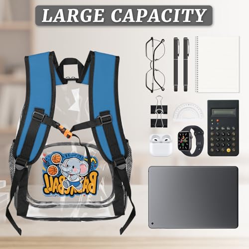 Personalized-Clear-Backpack with Water Bottle, Custom Transparent Bookbag with Name Text, Customized Cute See Through Bag,Cartoon 11,M3