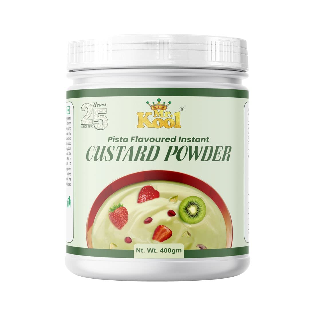 Mr. Kool Custard Powder Pista Flavor Jar 400gm Makes Smooth & Creamy Custard Delightful & Mouthwatering Rich & Creamy Texture Easy To Prepare
