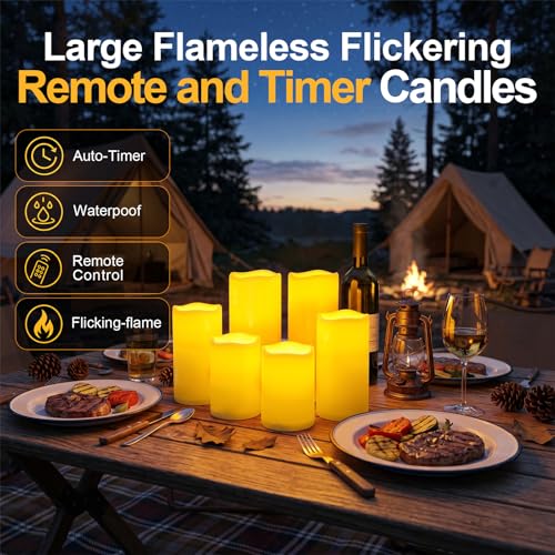 Image of 5plots Large Waterproof Flameless Candles 4 inchx8 inch Ivory LED Pillar Set of 2