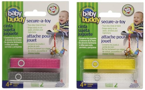 Image of Baby Buddy Secure-a-Toy, Adjustable Pacifier and Teether Strap for Stroller, Highchair, and Car Seat, Assorted Girl Colors, 4 pack