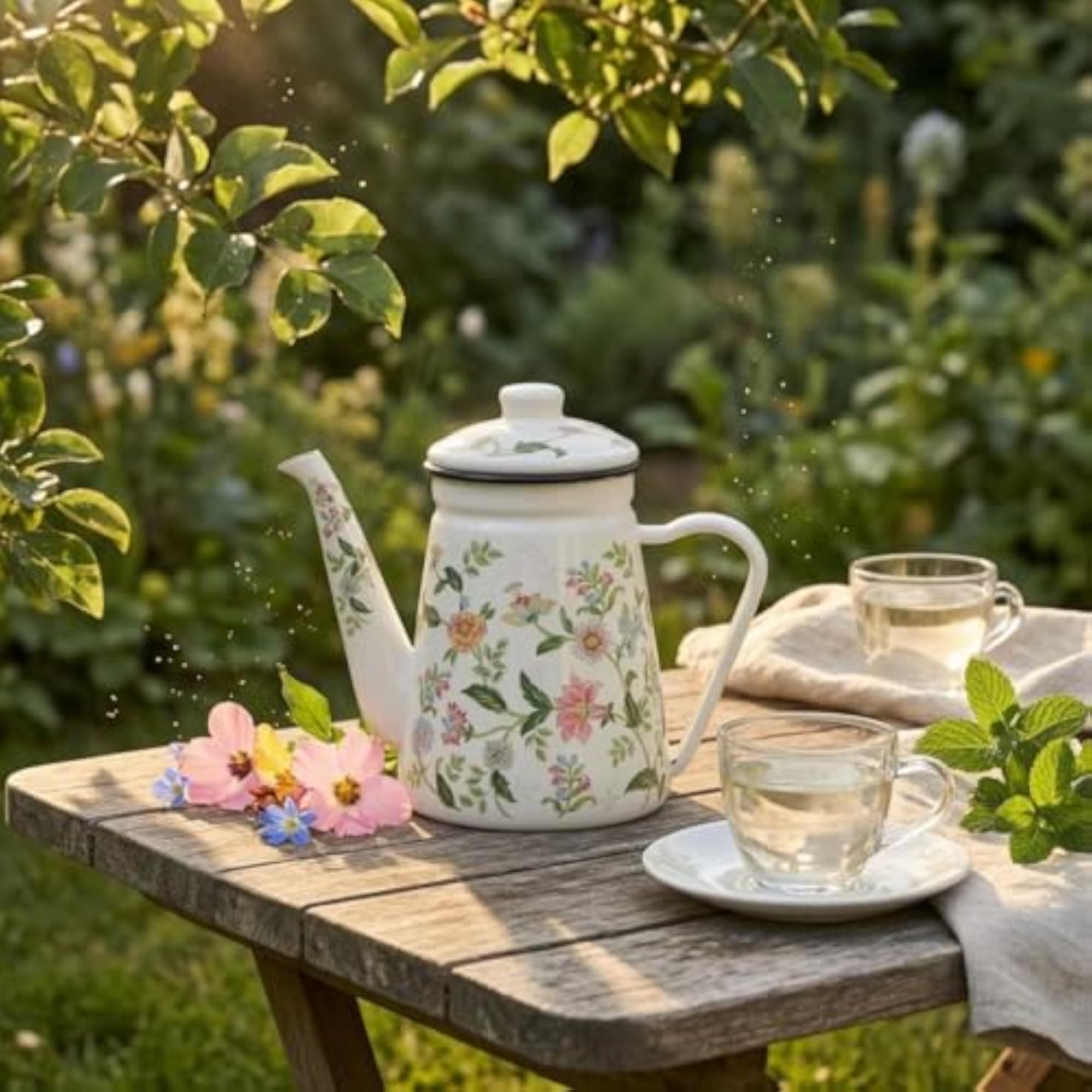 Glossy Finish Enamel Stovetop Kettle, Decorative Teapot