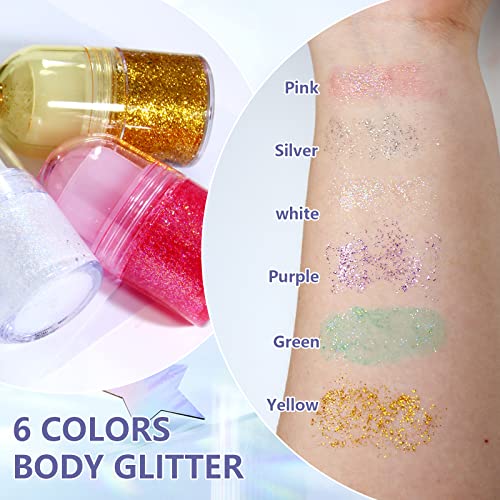 Dageda Body Glitter Gel, Roll-On Face Glitter Body Gel Sequins Body Shimmer Eyeshadow, Holographic Laser Glitter Face Gems Glitter Gel Face Glitter Makeup For Rave Accessories Gift(White) #TOP2