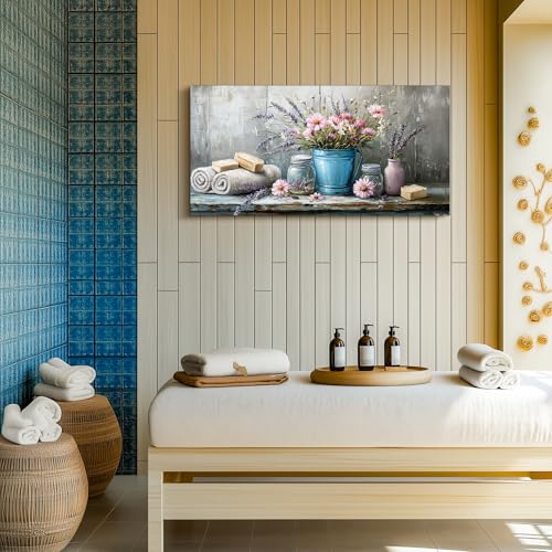 SERIMINO Still Life Flower Wall Art, Vintage Bathroom Large Wall Decor, Rustic Aesthetic Kitchen Pictures, Cottagecore Decorations for Bedroom Dining Room Laundry Room Canvas Art Prints 24"X48"
