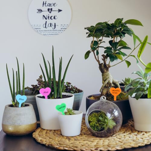 Image of HASTHIP 100-Count Colorful Heart-Shaped Plant Tags, 1.8'' Weatherproof PP Plant Label Name Tags for Garden, Herb, and Flower Pot Use