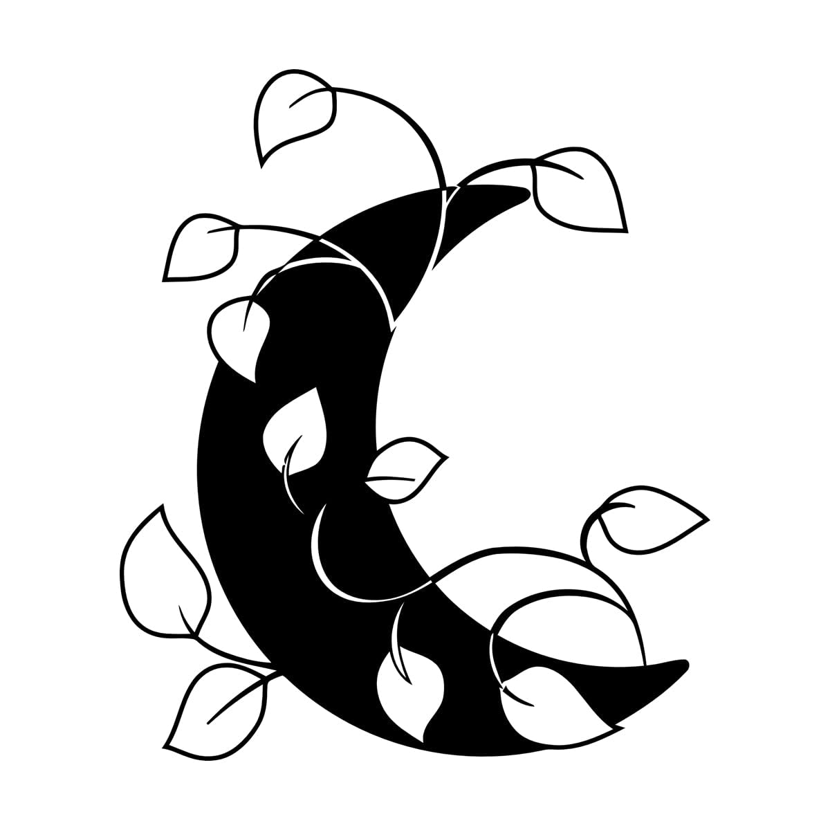Wall Stickers Crescent Moon Leaves Natural Home 36x43.2cm Removable Without Leaving Glue Small Black