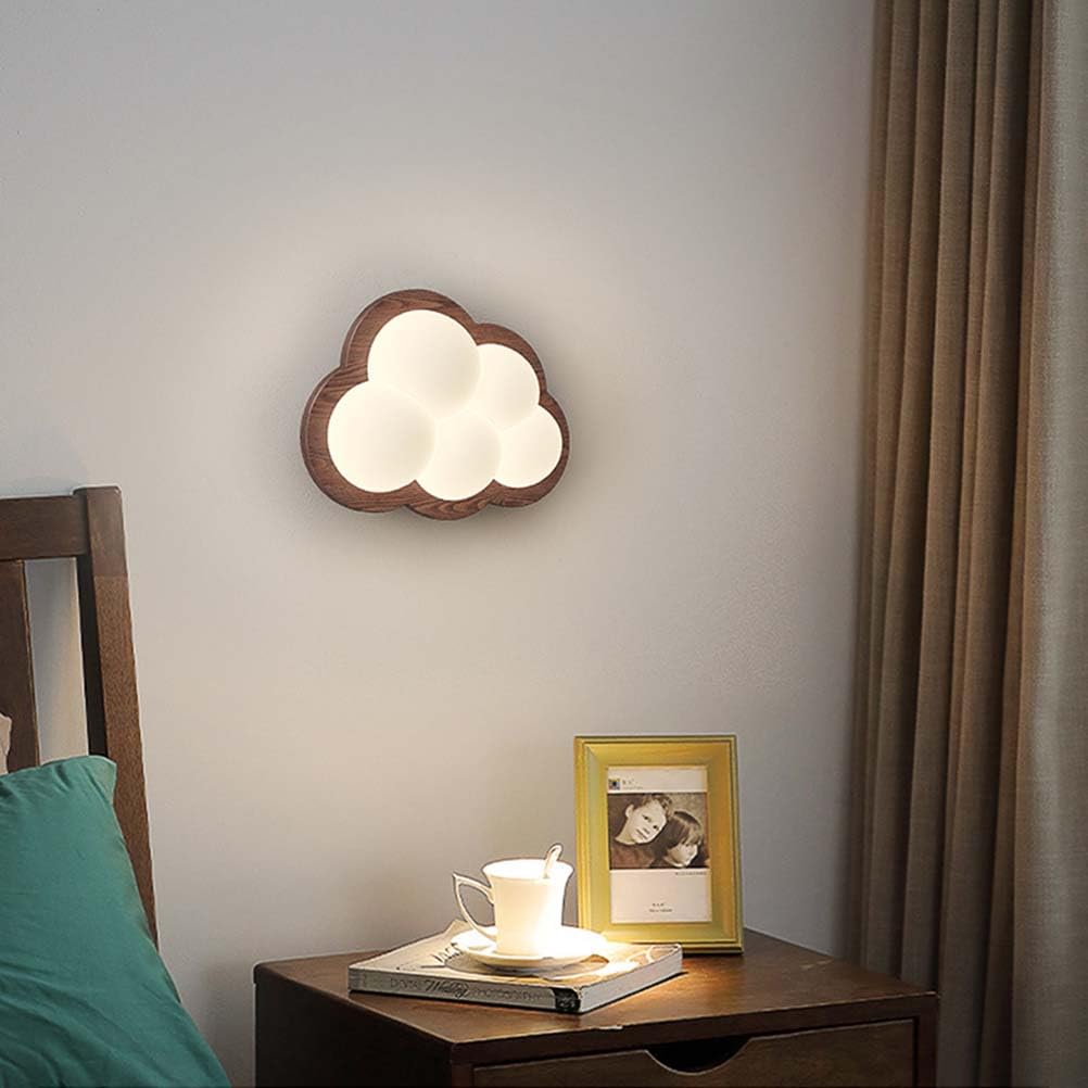 AoLa Lampa Ścienna LED Clouds do Pokoju Dziecięcego Ściemnialna Ścienna Drewniana Nocna 12 W 3 Temperatury Barwowe Lampa Lampka do czytania do Pokoju Dziecięcego Lampki Nocne z Kreskówkową,Walnuss
