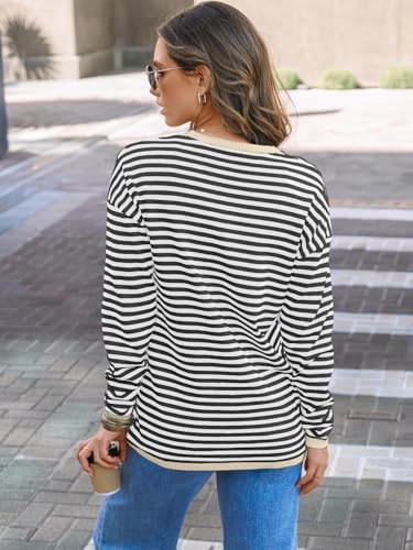 LILLUSORY Womens Oversized Striped Soft Knit Pullover Sweater Shirts with Chest Pocket - Image 5