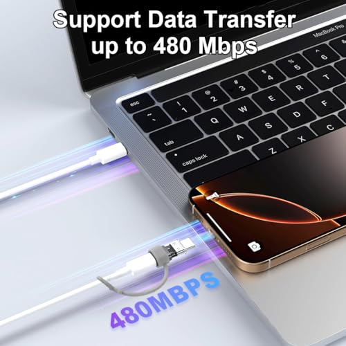 Image of Verilux MAX 12W Type C to Lighting Connector with Lanyard Holes, Translucent C Type Male to Lighting Female Adapter with 480Mbps Data Transmission for iPhone 17 /16 /15 Series, No Support OTG /Audio