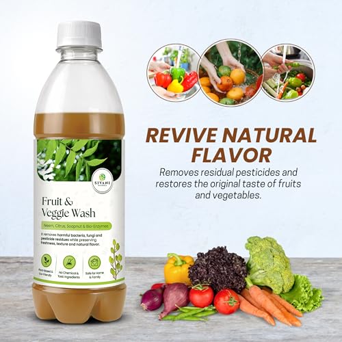 Image of SIVANI Fruits and Vegetables Wash Liquid | Natural bio enzyme based | made with neem, citrus and soap nuts bio enzyme | removes harmful bacteria & residual pesticides | 600ml